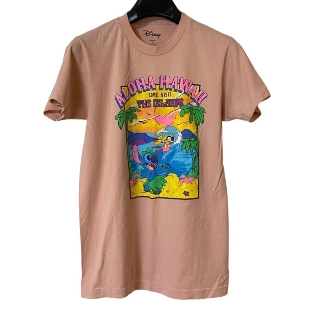 Hot Topic Disney Lilo & Stitch Women’s Pink Aloha Hawaii Graphic Shirt Sz S